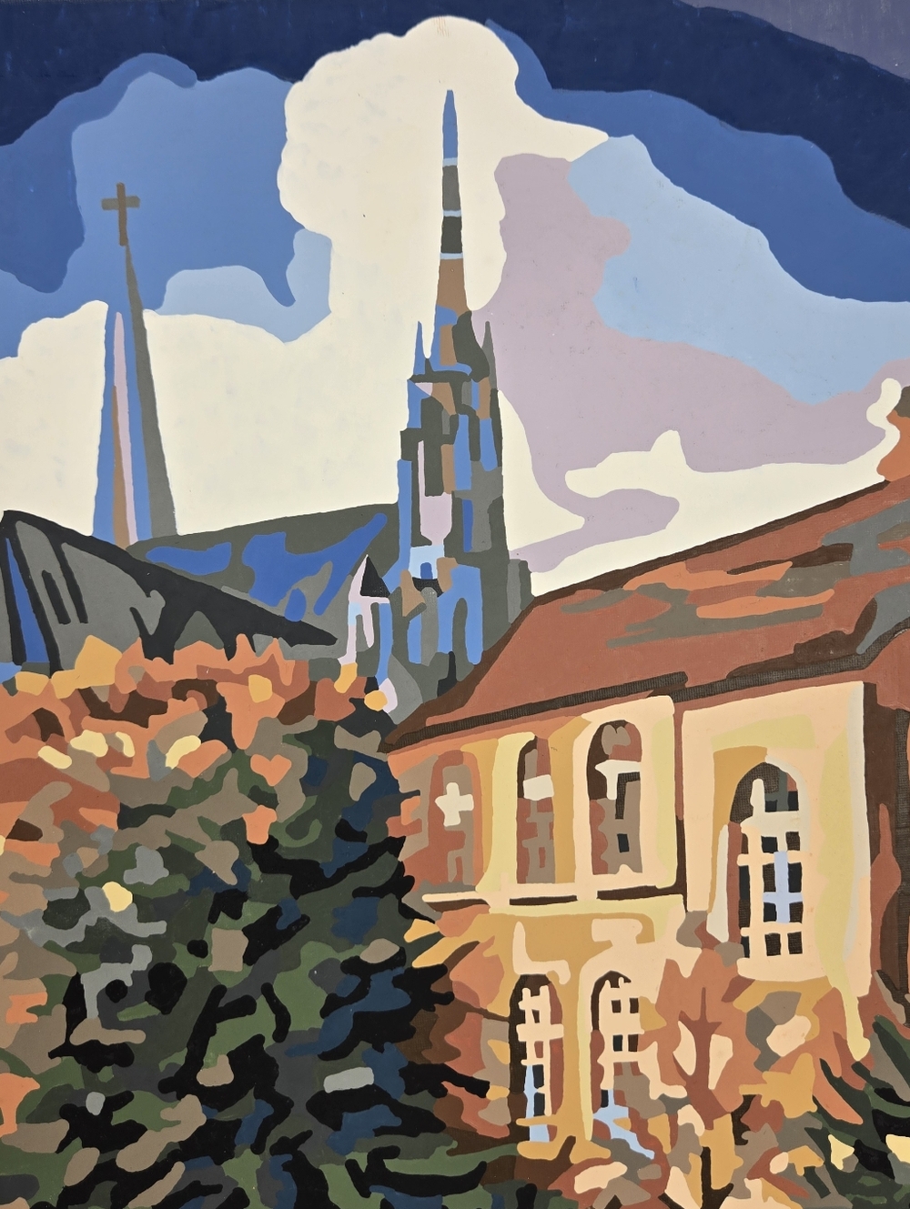 Sleepy Village Finished Acrylic Painting Paint By Number 16x20 Church Impression - Picture 10 of 17